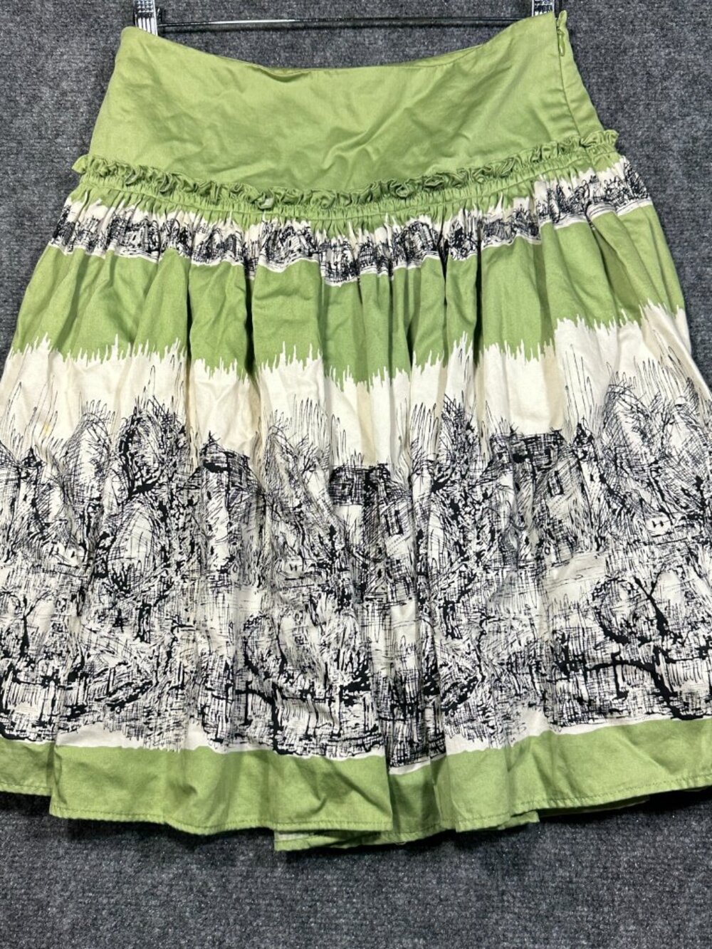 Anthropologie Odille Skirt Womens 4 Green Print Cotton Side Zipper Lined - Picture 5 of 6
